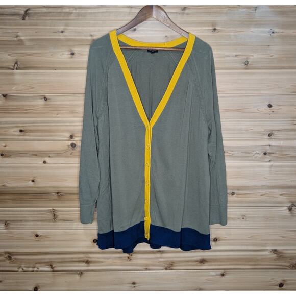 Talbots Sweater Womens 3x Green Colorblock Cardigan Lightweight - Picture 1 of 9